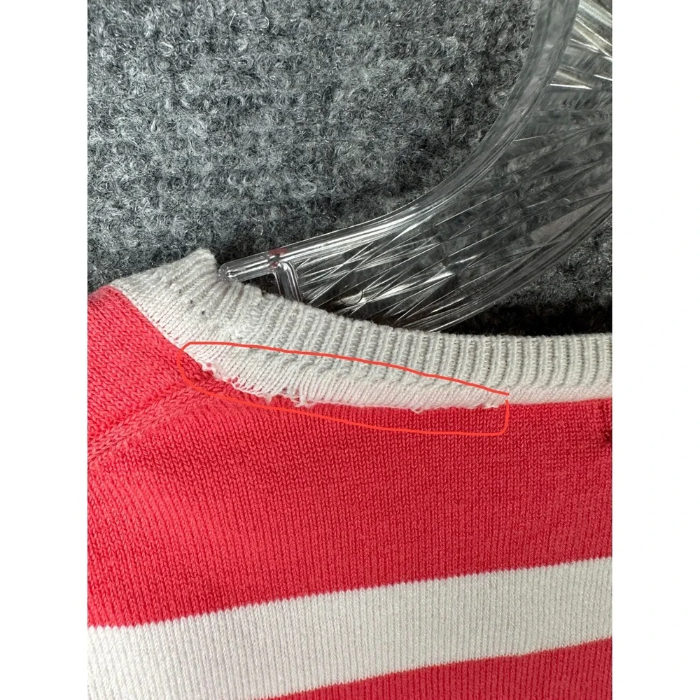 Tommy Hilfiger Womens Striped Sweater Size M Coral White Preppy Coastal Vintage